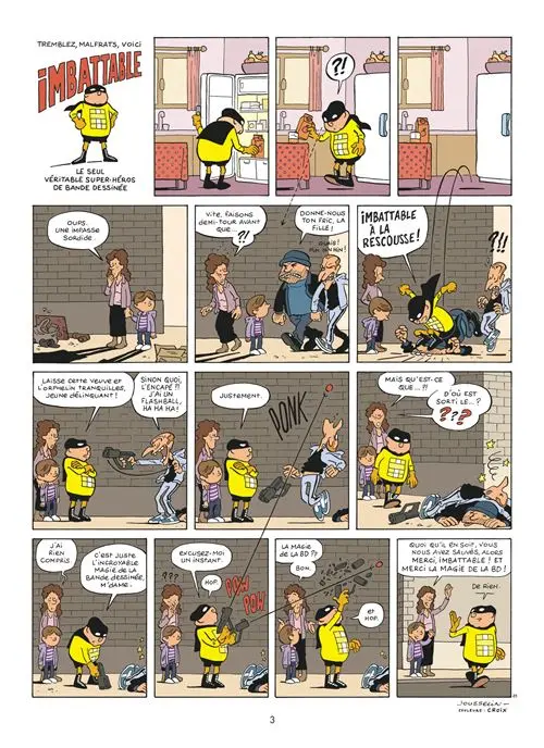 Planche BD enfant 7-9 ans Imbattable super héros original cases BD