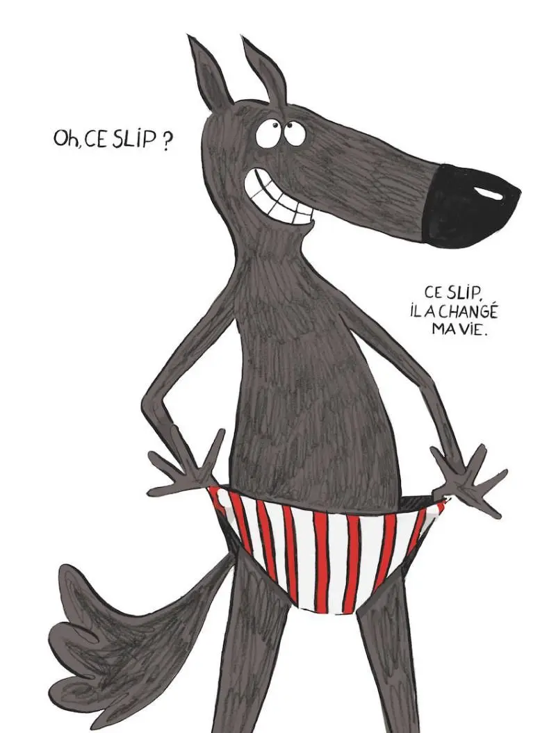 Illustration BD enfant 7-9 ans Le Loup en slip humour différence société