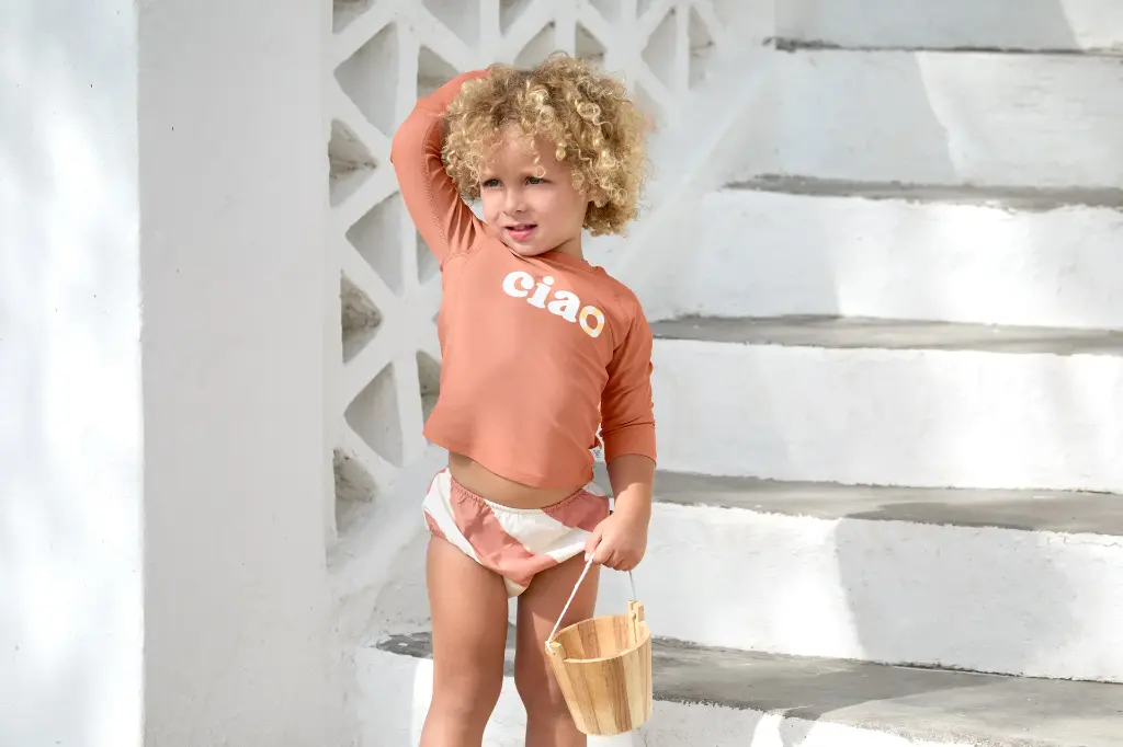 Maillot de bain Couche bébé Rayures Marron Blanc 62-68 (3-6 mois) 2.webp