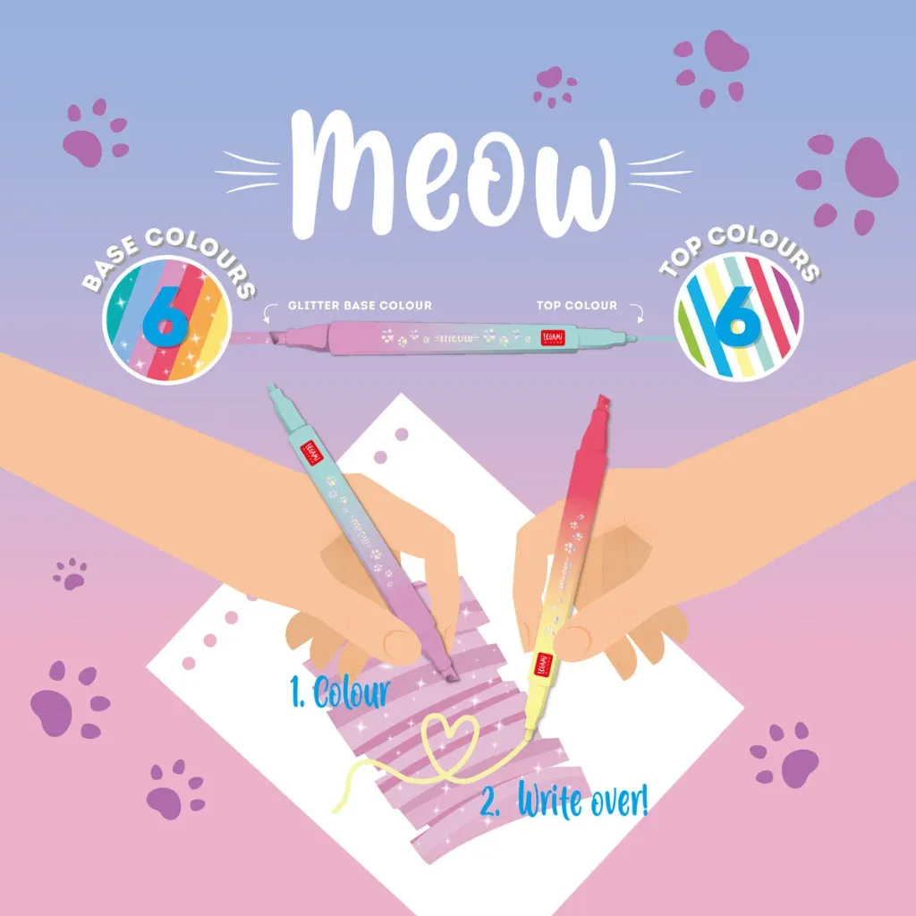 6 Feutres à double pointe avec couleurs réinscriptibles Meow Legami 2.webp