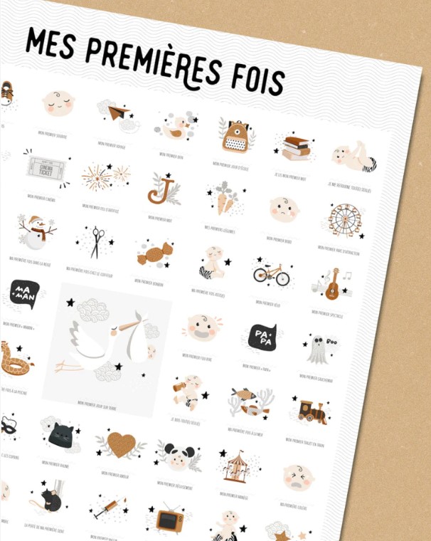 Mes premières fois Peau claire Version Maman(s) - Affiche 30x40cm avec tampon et encrier - Les Petites Dates