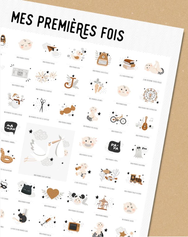 Mes premières fois Peau claire Version papa(s) - Affiche 30x40cm avec tampon et encrier - Les Petites Dates