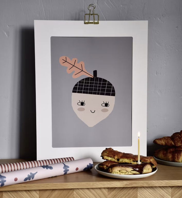 Poster Happy Acorn Art Plum A4 Little Otja