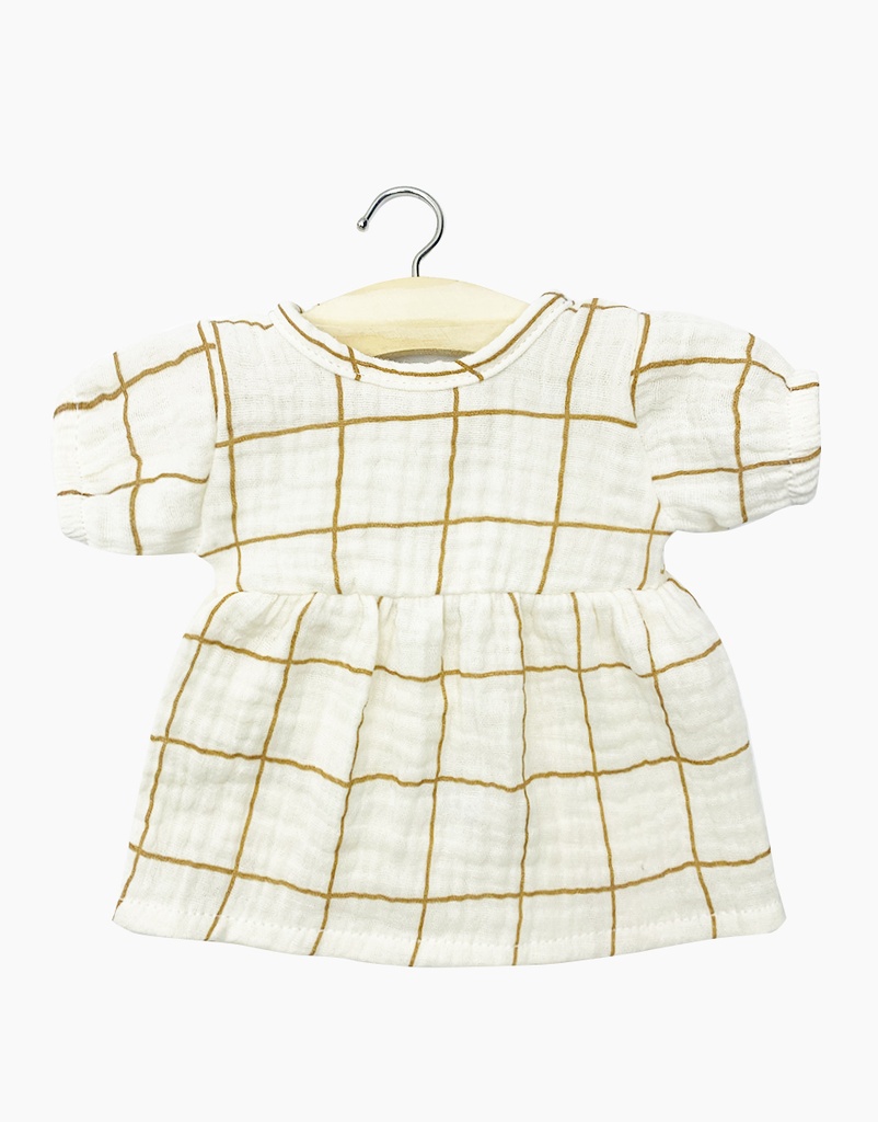 Robe Faustine manches ballons à carreaux écru cassonade Babies Minikane
