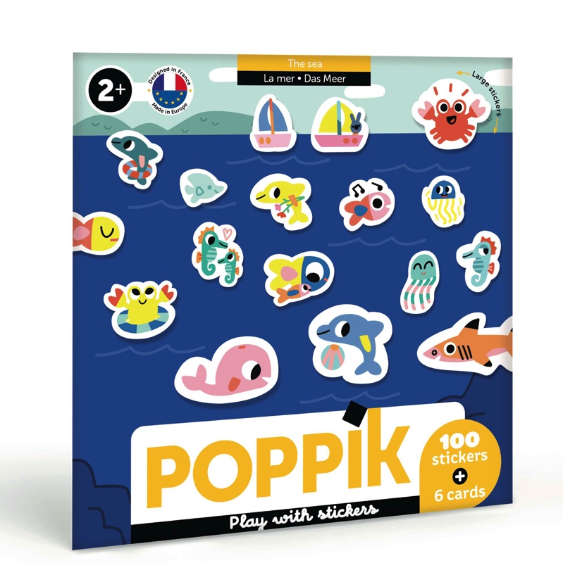 Gommettes Baby Animaux de la mer Poppik (6 cartes + 100 stickers)