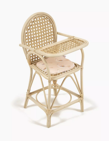 Chaise haute Raya et sa galette Peacocks Rose Jakarta Minikane