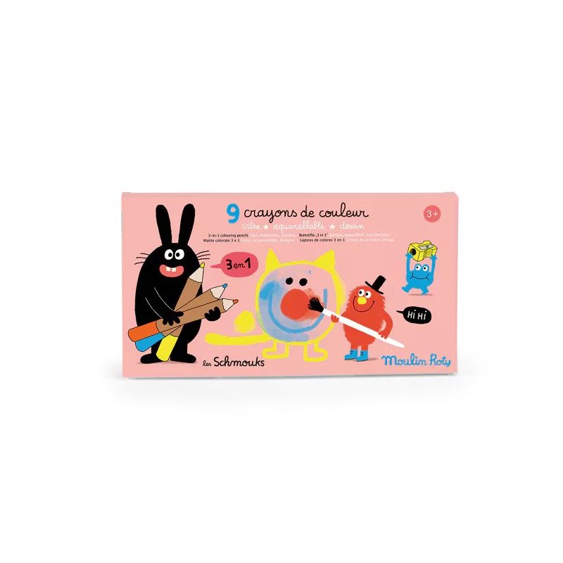 9 crayons de couleur 3 en 1 Les Schmouks Moulin Roty