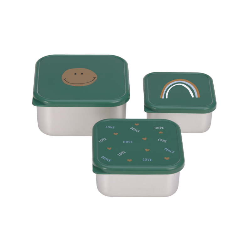 Lot de 3 petites boites à snacks Inox Happy Smile Vert Lässig