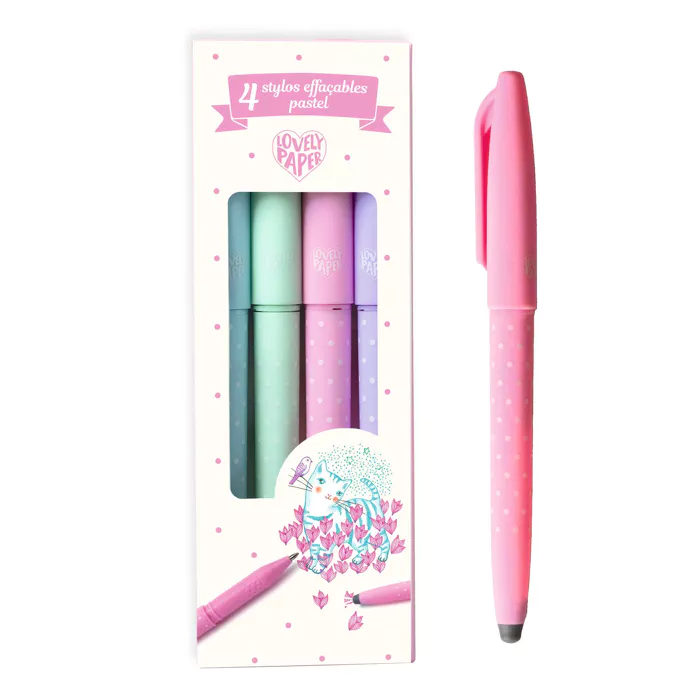 4 stylos effaçables pastel