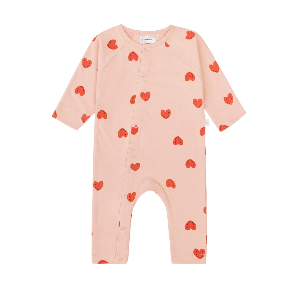 Combinaison longue coeur rose pêche