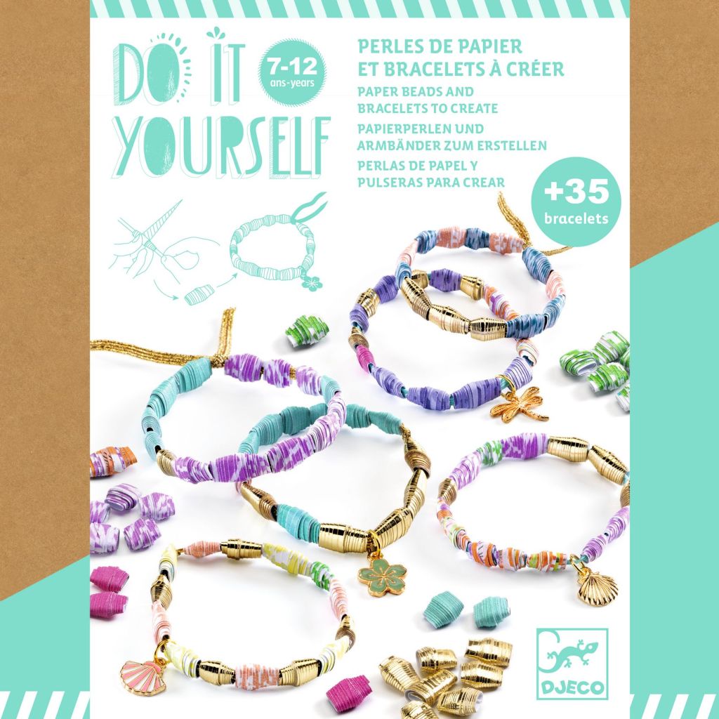 Perles de papier et bracelets à créer DIY Chics et dorés Djeco