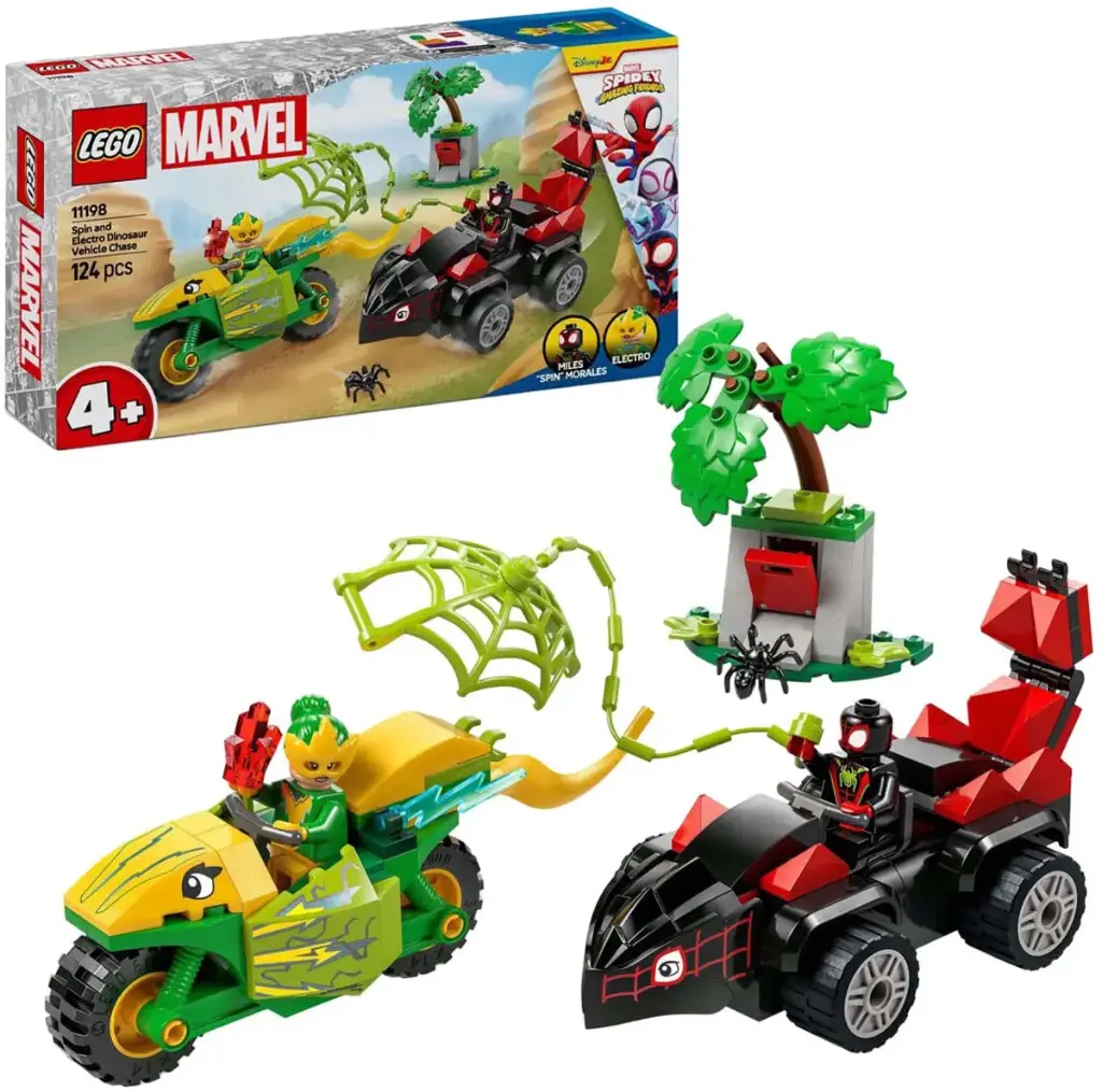 Poursuite de Spin et Electro avec Véhicule Dinosaure Lego Marvell
