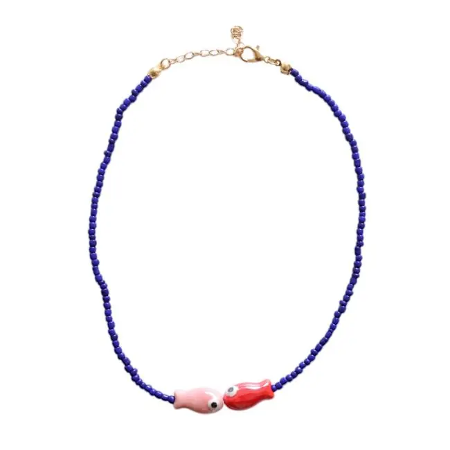 Collier en perles bleu Poissons