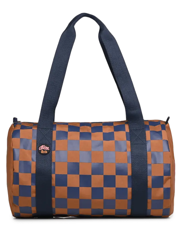 Sac Polochon à Carreaux ocre et marine