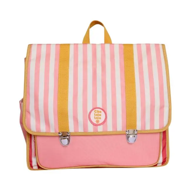 [PE-1143] Cartable d'école rayé rose Trouville