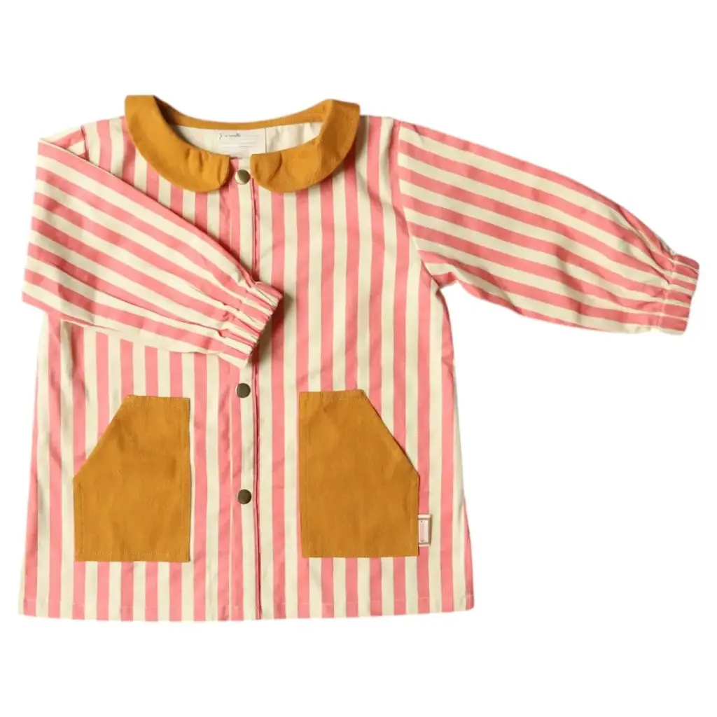Tablier d'école enfant rayé rose 3-4 ans