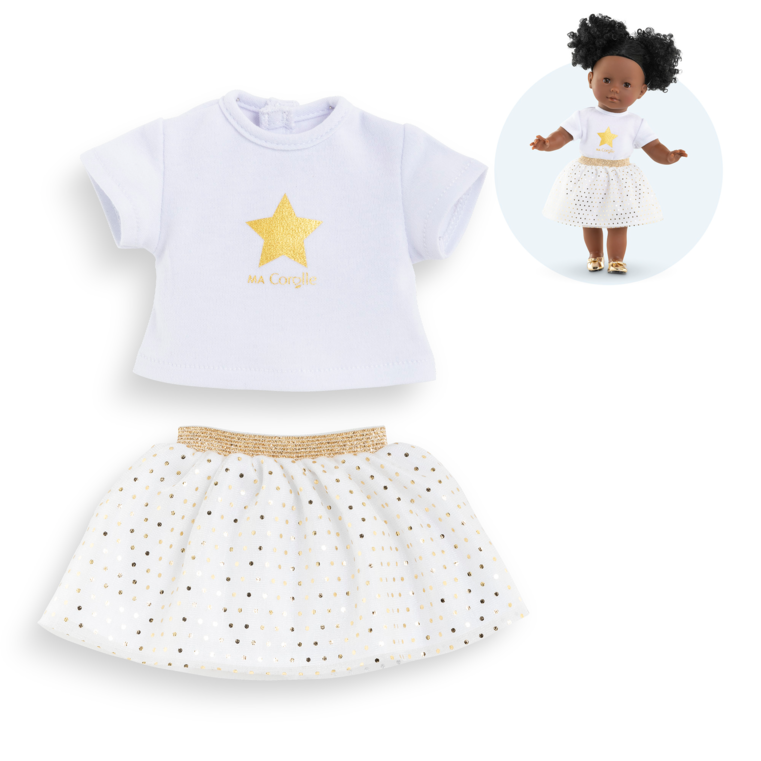 Ensemble Jupe & T Shirt Ivoire et Or Corolle 36 cm