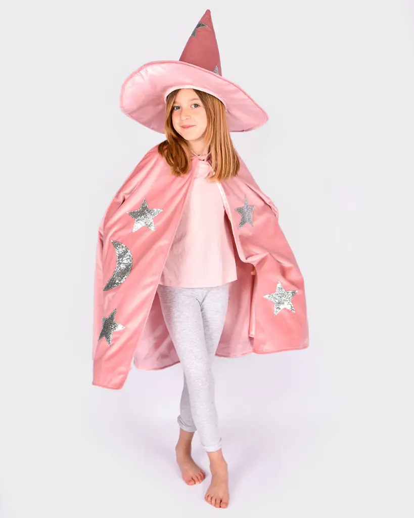 Costume de sorcière rose - Cape et chapeau - 3-8 ans 