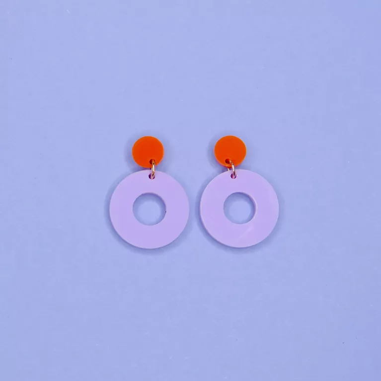 Boucles d'oreilles cercle colorblock orange/lilas 