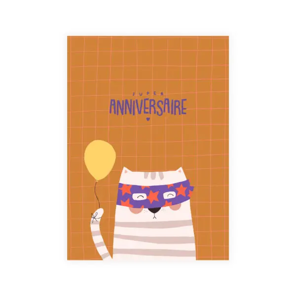 Carte anniversaire Chat masqué Madame Grizzly 