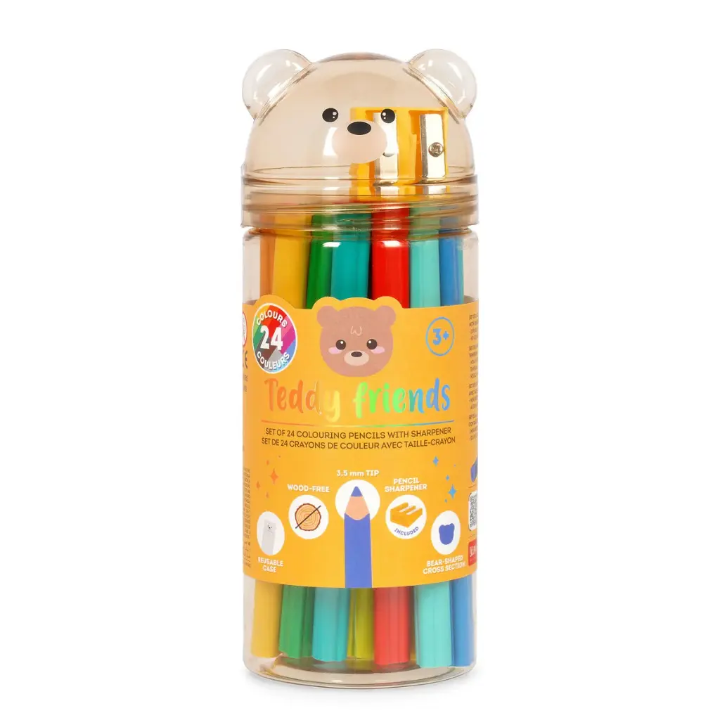 [LE-0452] Set de 24 Crayons de Couleur avec Taille-crayon - Teddy Friends Legami