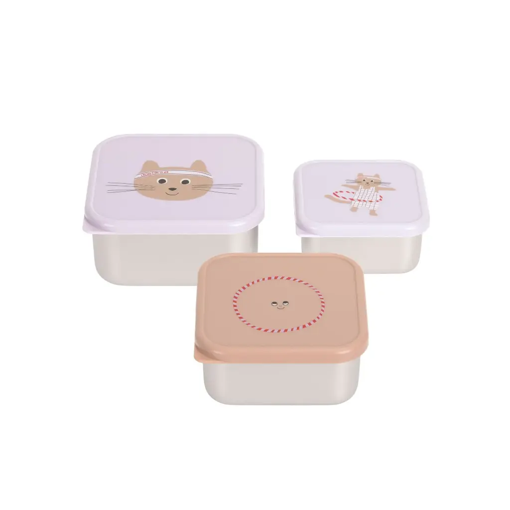 [LA-3652] Lot de 3 boîtes à goûter inox Tiny Team Chat Lässig
