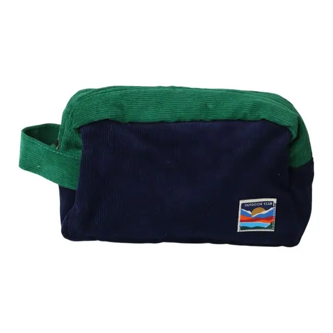 Trousse de toilette en velours bleu et vert