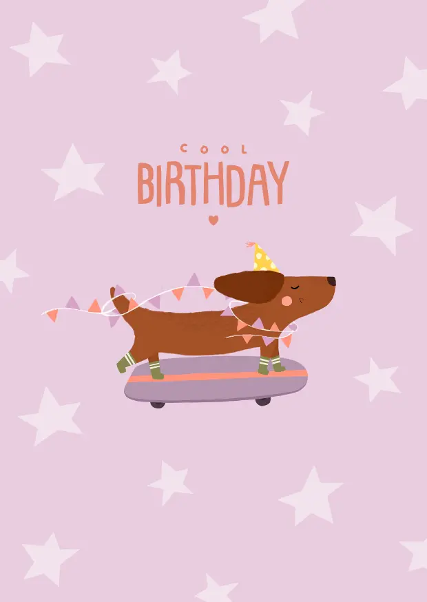 Carte Cool Birthday Teckel Skateboard