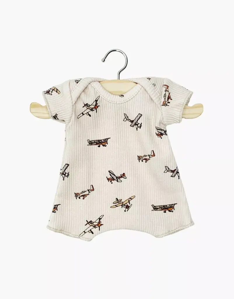 Body Shorty en maille côtelée Petits avions beige Babies Minikane