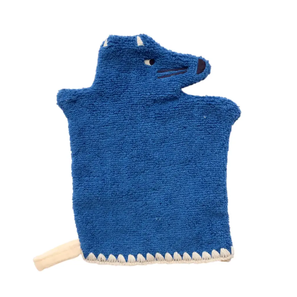 Gant de toilette bleu loup
