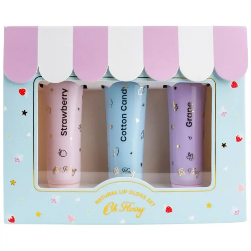 [OH-3465] Coffret de 3 Lipgloss parfumés (fraise, barbe à papa et raisin)