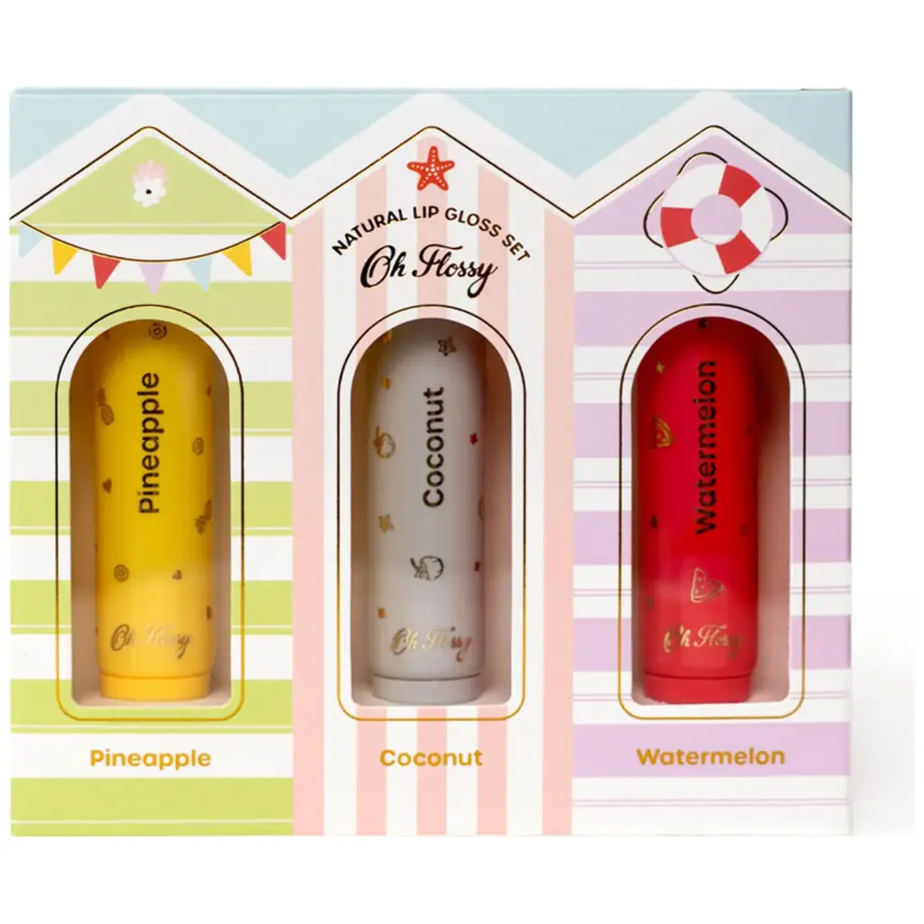[OH-3915] Coffret de 3 Lipgloss parfumés Beach Club (ananas, coco et pastèque)