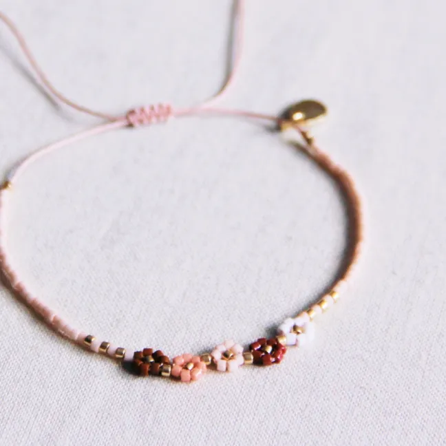 Miyuki bracelet with 5 mini daisy flowers - nude mix - Bazou