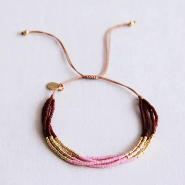 Quadruple miyuki bracelet - brown/lilac/gold-plated - Bazou