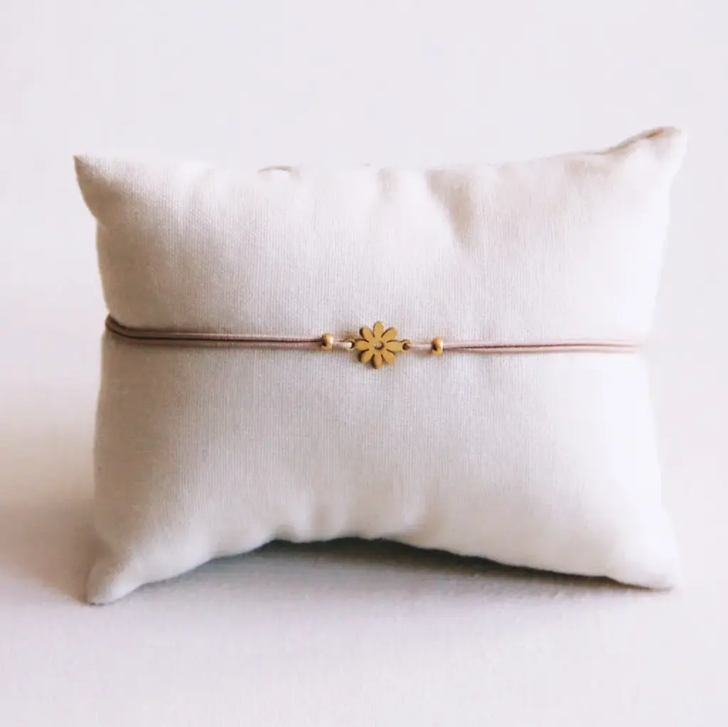 Elastic bracelet with mini flower - taupe - Bazou