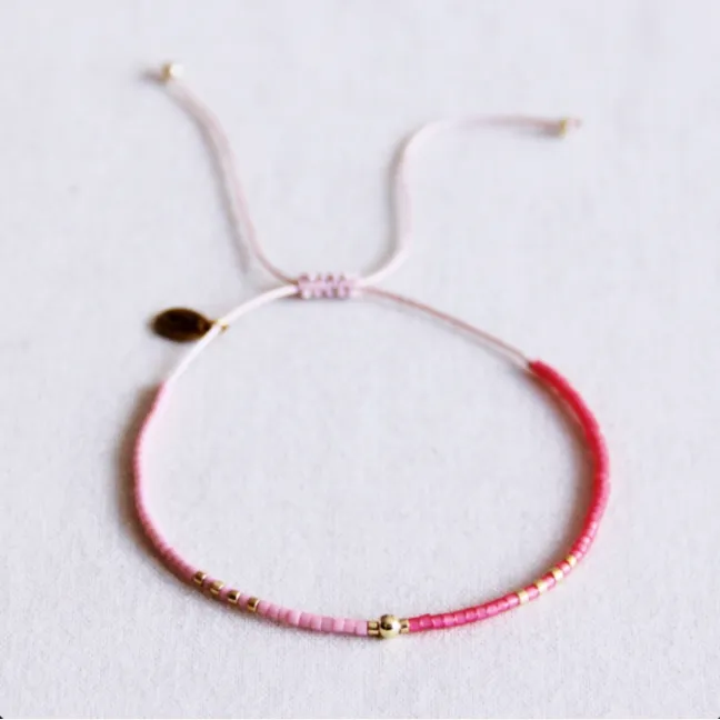 Miyuki bracelet with gold bead - light pink/fuchsia - Bazou