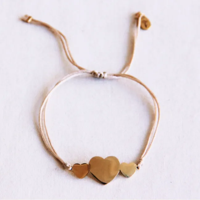Satin Bracelet with 3 Hearts - sand - Bazou