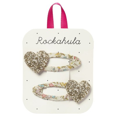 [RO-4938] Petal Glitter Heart Clips (Pinces à cheveux)