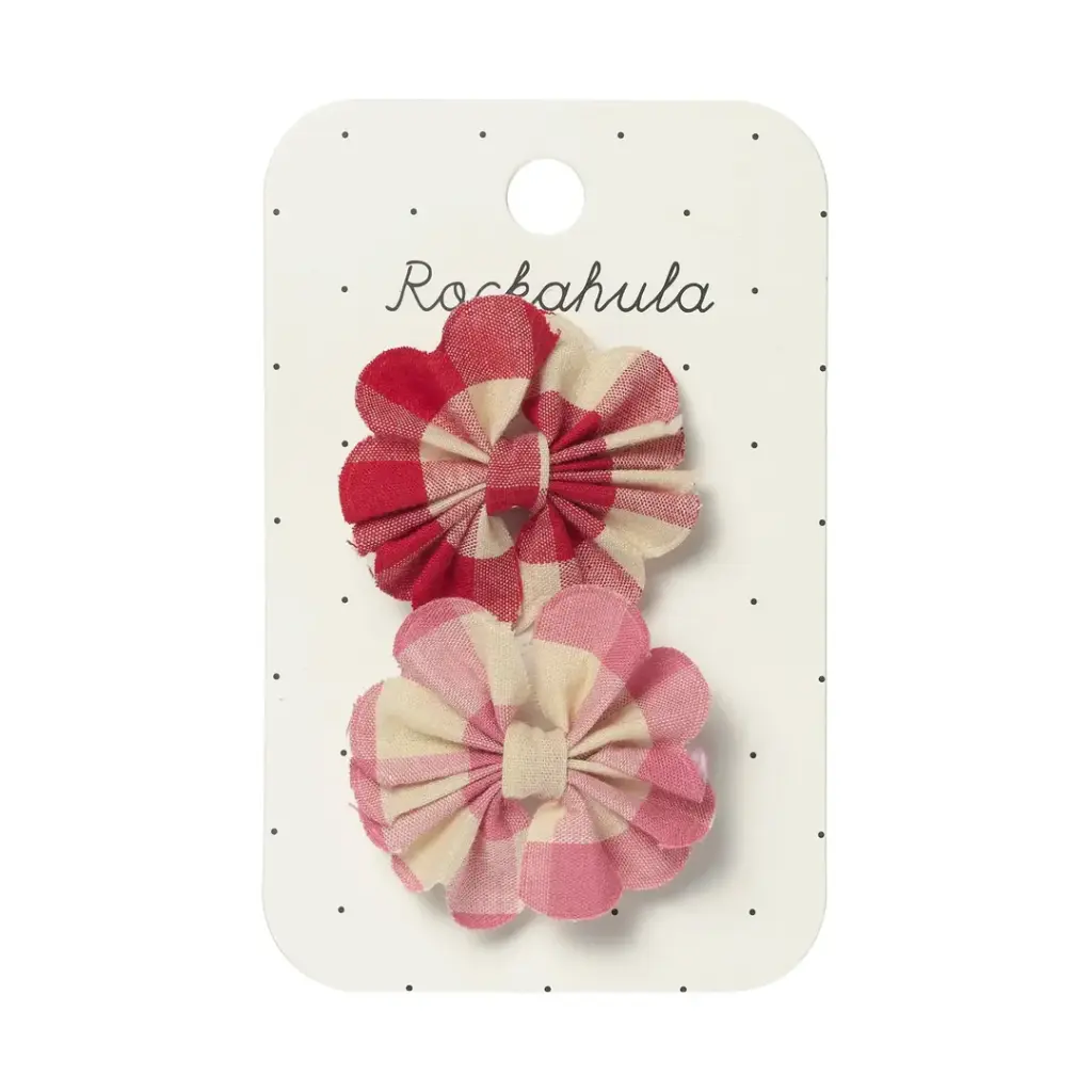 [RO-6543] Scalloped Gingham Bow Clips (Pinces à cheveux)