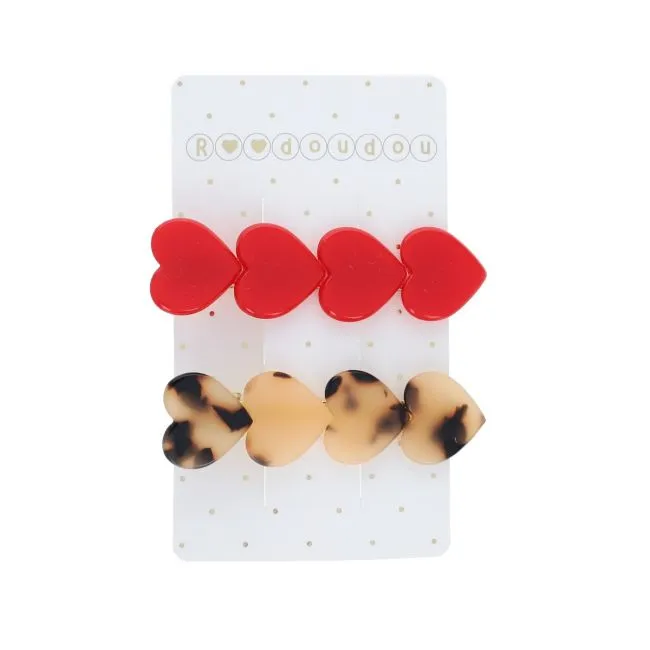 Barrettes Coeurs rouges & Léopard
