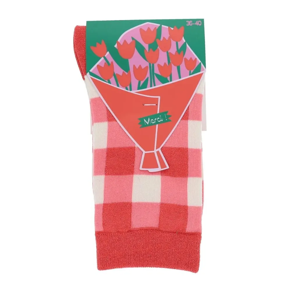 Chaussettes à carreaux roses et paillettes Merci