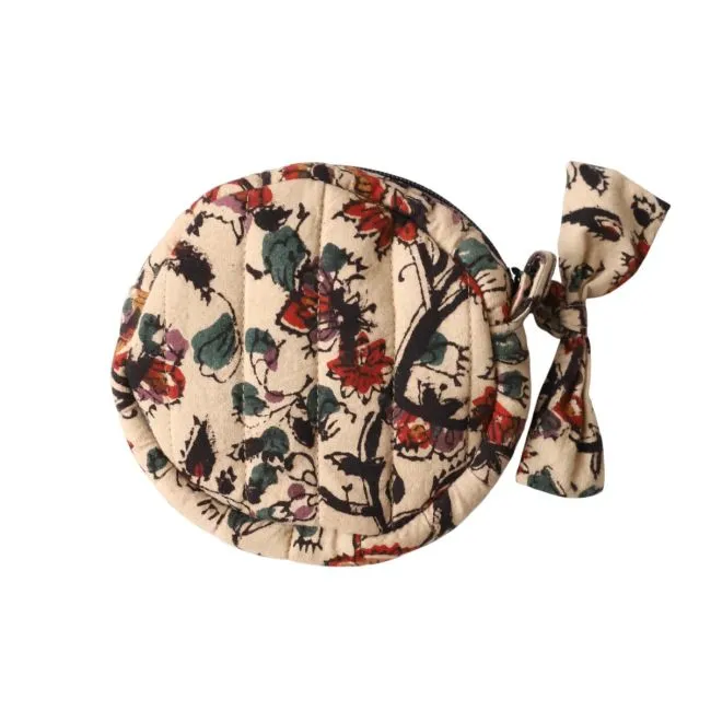 Porte-monnaie rond block print beige