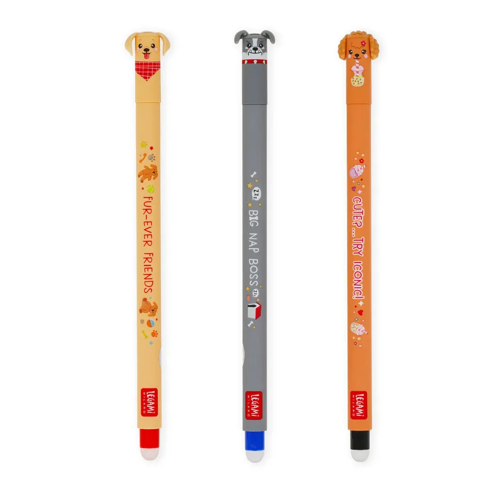 [LE-3932] Set de 3 bics effaçables chiens Fur-ever friends Legami