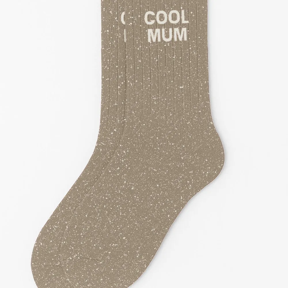 [WO-0205] Chaussettes à paillettes "Cool Mum" Beige - Taille 36-40