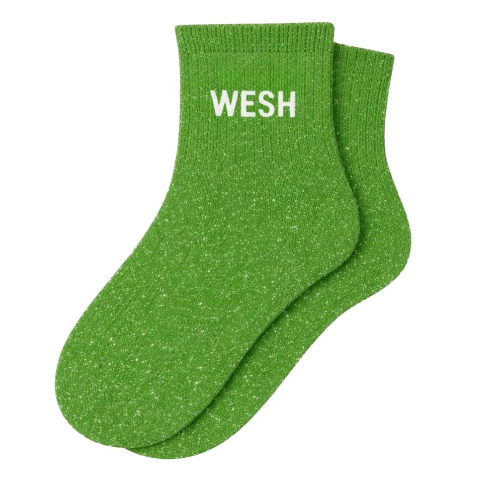 [WO-0107] Chaussettes courtes à Paillettes "Wesh" Matcha Green - Taille 36-40
