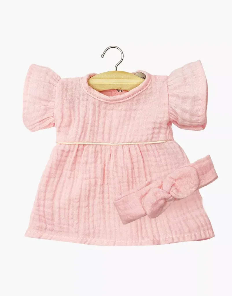 [MI-5791] Robe Daisy et son headband à noeud rond en gaze de coton fraise Gordis Minikane