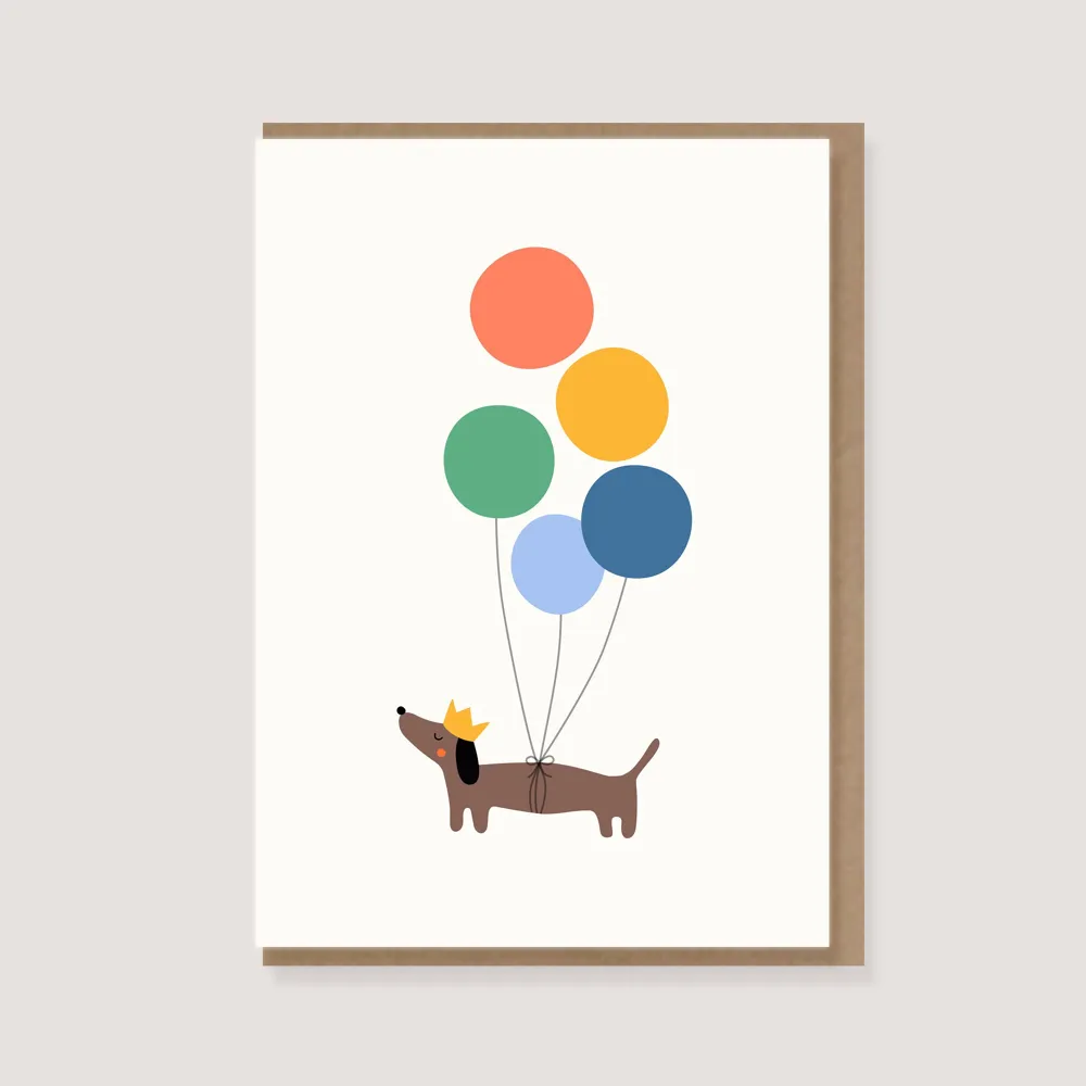 Carte Teckel avec ballons