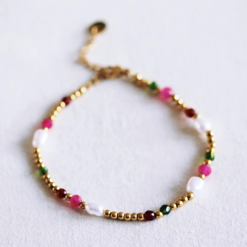 Bracelet en perles Vert/fuchsia/rouge Bazou