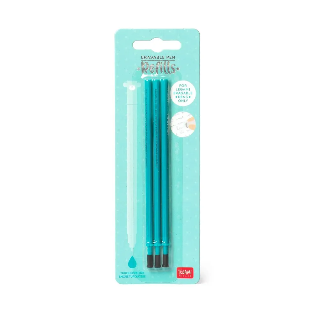 [LE-1308] Set de 3 recharges pour stylo à encre gel effaçable turquoise Legami