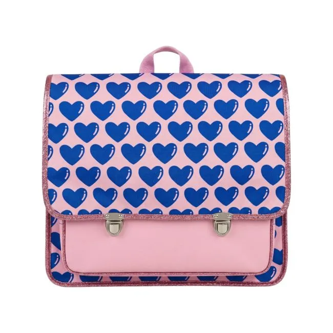 [PE-3121] Cartable enfant rose Cœurs Bleus